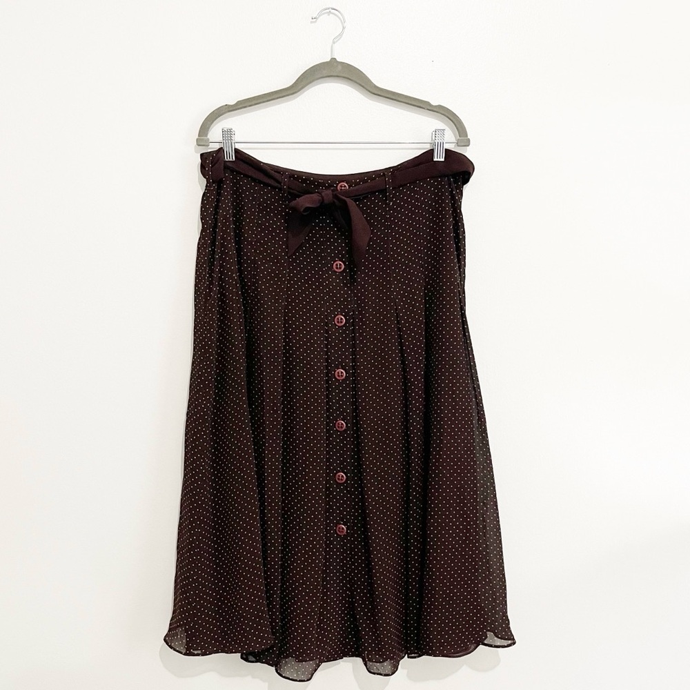 Emma & James Vtg Pleated Chiffon Midi Skirt Front Button Waist Tie Women’s 12